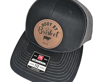 Body By Brisket Hat - Leather Patch Richardson 112 Snapback Trucker - BBQ, Grill, Smoker Apparel - Multiple Colors