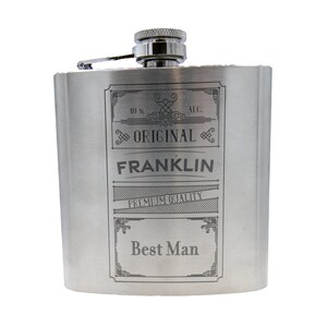 Personalized Old Time Liquor Bottle Themed Custom Flask, for Bachelor Parties, Groomsman Gifts, Birthdays, Gifts for Him