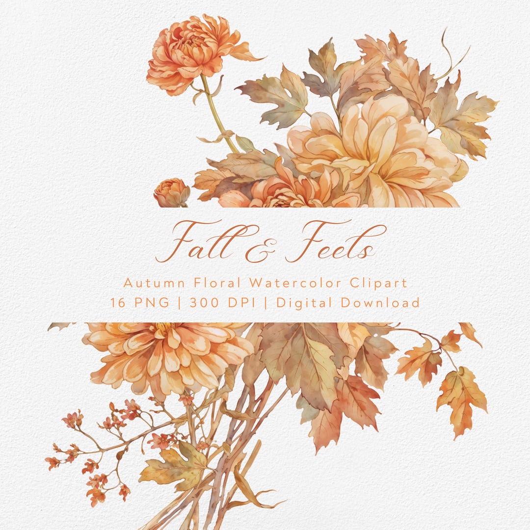 Autumn Floral Clipart Bundle - Watercolor Fall Leaves & Pumpkins PNG - Etsy