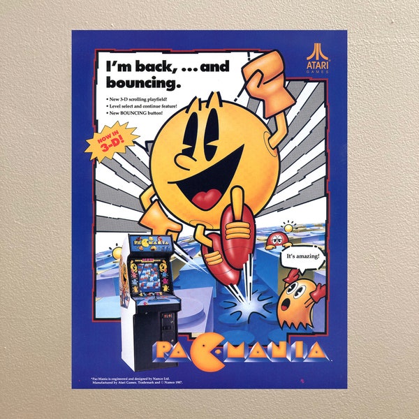 Pac-Mania Arcade Game Poster 13" x 17" Mint Condition Reproduction Retro Game