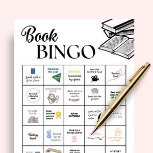 Bingo di libri per adulti, sfida di lettura, gioco del club del libro