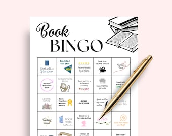 Book Bingo for Adults, Reading Challenge, Book Club Game, Library Activity