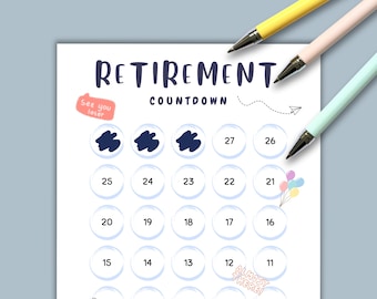 30 Day Retirement Countdown, Countdown to Retirement, Days Until Retirement, Retirement Countdown Tracker, Retirement Countdown Calendar
