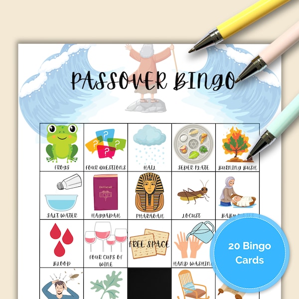 Pessach Bingo zum Ausdrucken - Beinhaltet 20 Bingo Karten für Ihren Seder