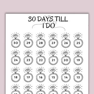 30-Tage-Hochzeits-Countdown, Tage bis zur Hochzeit, Hochzeits-Countdown zum Ausdrucken