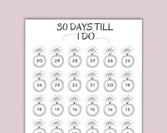 30 Day Wedding Countdown, Days Until I Do, Printable Wedding Countdown