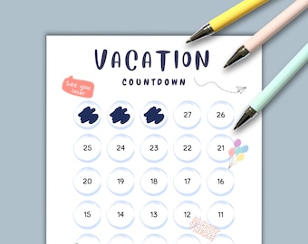 30 Day Vacation Countdown Tracker: Printable Travel Countdown (Digital Download