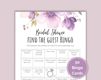 Bridal Shower Bingo Game: Find The Guest, Floral Design (PDF Download)