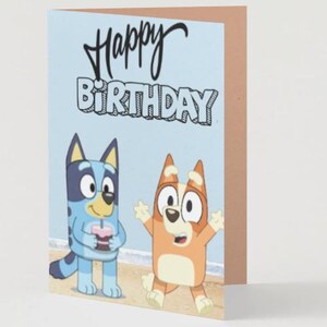 Bluey afdrukbare verjaardagskaart afdrukbaar | DIY-verjaardagsfeestdecoratie | Direct downloaden | Plus GRATIS bladwijzers