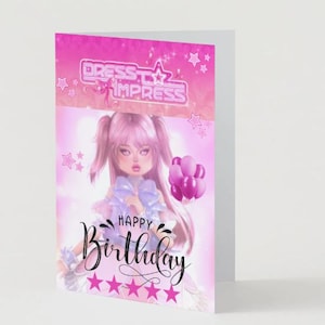 Tarjeta de cumpleaños imprimible de Roblox Dress to Impress / Decoración de fiesta de cumpleaños DIY / Descarga instantánea / Más marcadores GRATIS