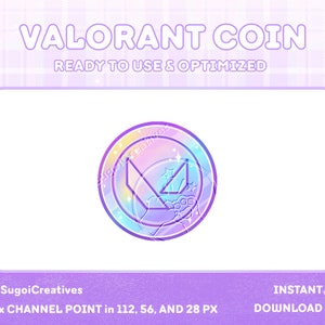 Ponto do canal Valorant Coin (Rainbow) | Twitch, YouTube, Discord | Fofo, Kawaii, Gráficos de Streamer, Inspirado em Valorant, Token, Emote, Emblemas |