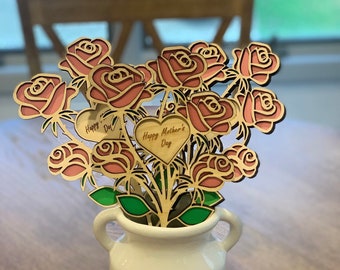 Mother's Day Wooden Rose Bouquet, Hand Painted Wooden Flower, Custom Rose, Mother's Day Gift, Gift for Mom, Gift for Grandma, Nana, Mum