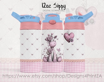 Giraffe 120z Sippy Cup Tumbler Wrap, Add A Name, Girls PNG (Digital Download)