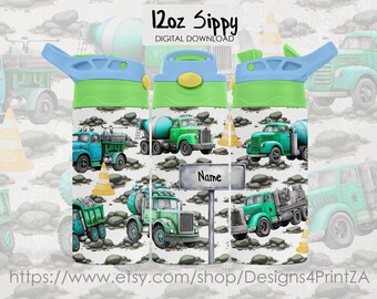 Bouwvoertuig 12 oz Sippy Cup Tumbler Wrap (digitale download)