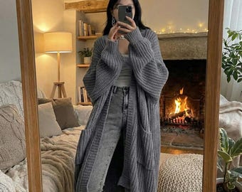 Handcrafted Oversized Knit Open-Front Cardigan – Cozy Knitted Sweater