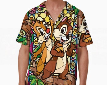 Chemise hawaïenne Double Trouble Chip and Dale, chemise boutonnée couple Disney, chemise personnages Disney, vacances d'été à Disneyland