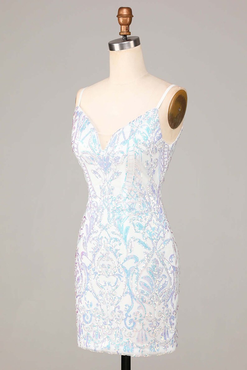 Sparkly Sequin Strapless White Sheath 7th Grade Homecoming Dress Short Party Dress main image 1