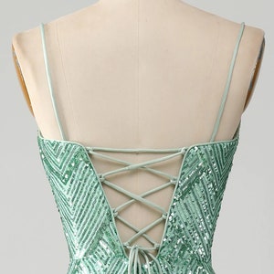 Glitter Green A-Line Spaghetti Straps Long Ball Dress With Sparkly Sequin Appliques