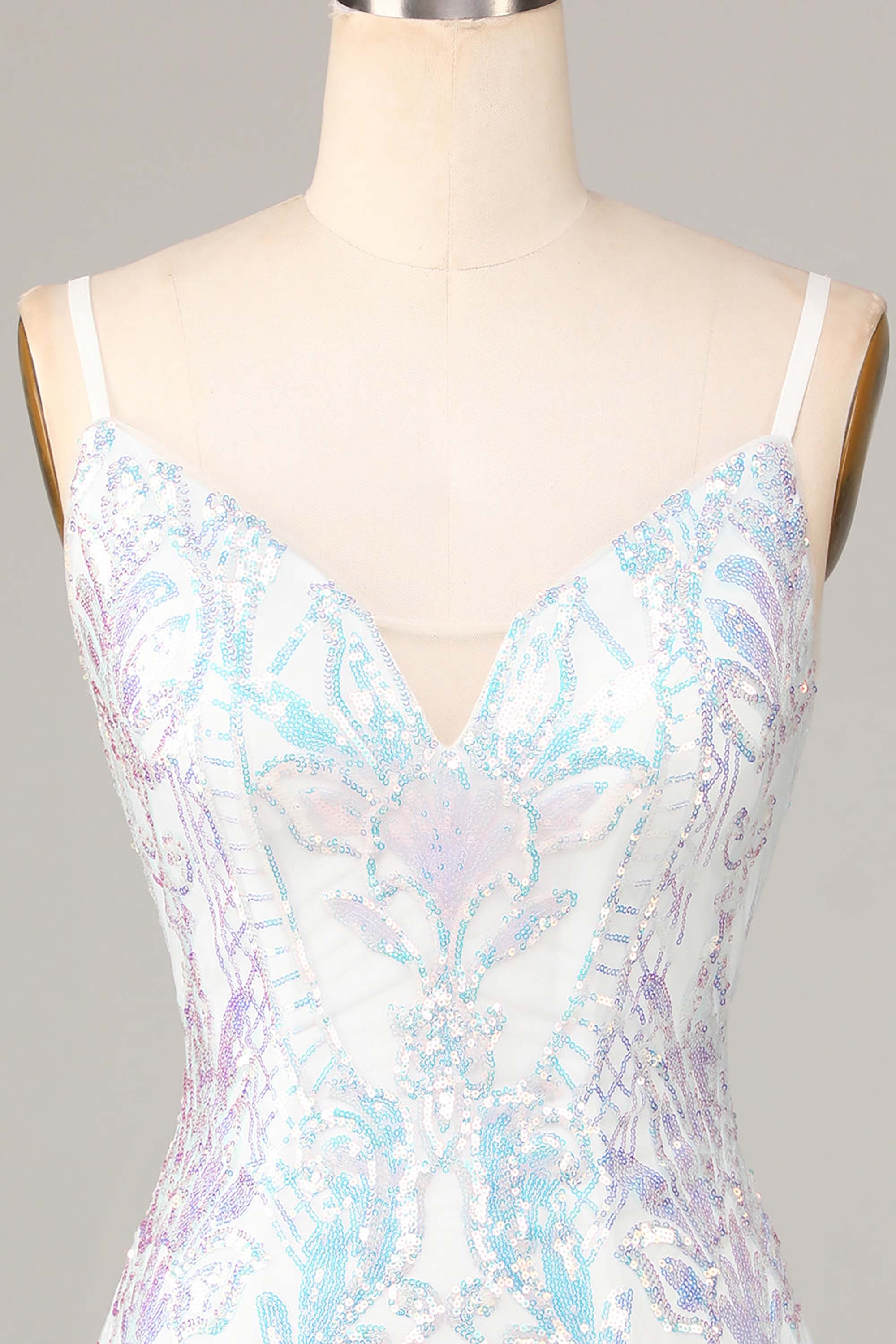 Sexy Spaghetti Straps Satin Beaded White Sheath Cocktail Dress Homecoming Dress Y9789 main image 0