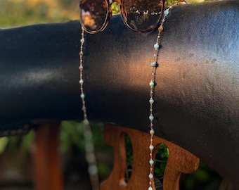 Gemstone Sunglass Chain – Gold Beaded Eyeglass Chain, Colorful Glasses Holder Necklace, Sunglasses Lanyard