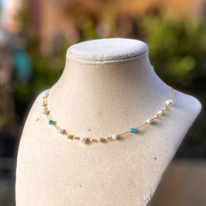 Stone and Pearl Beaded Gold Necklace