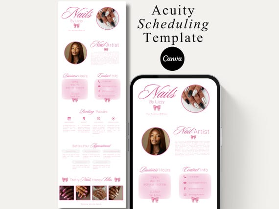Pink Acuity Scheduling Template DIY Nail Scheduling Site Nail Tech Canva Template Nail Tech Website Template Nail Salon Scheduling Page