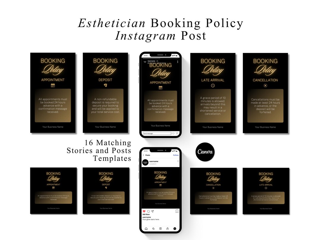 Booking Policy Instagram Post Templates for Medspa Aesthetic Instagram ...