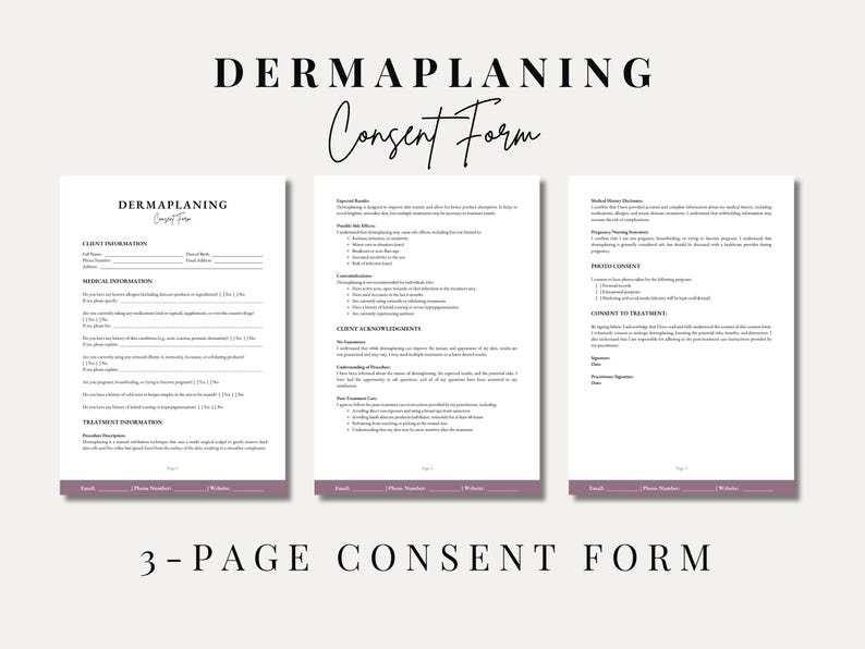 Editable Dermaplaning Consent Form Template: Skincare Client Intake ...