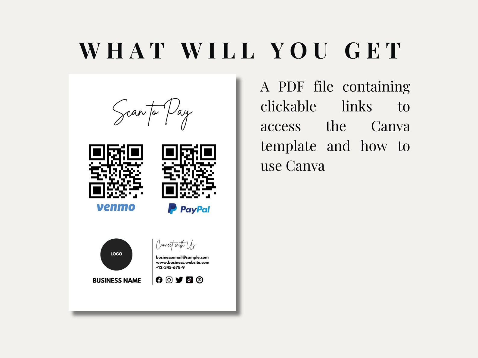 Canva Editable Venmo and Paypal QR Code Sign, Scan to Pay Template ...
