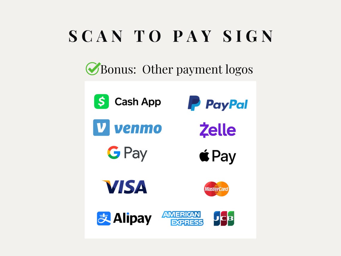 Minimalist Zelle QR Code Payment Sign Template (digital Download) Etsy