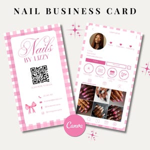 Editable Pink Nail Business Card Template Canva Instant Download Customizable Elegant Nail Salon Design Printable Modern Beauty Template