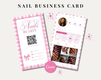 Sjabloon voor bewerkbare roze nagel visitekaartje Canva Instant download Aanpasbare elegante nagelsalon ontwerp afdrukbare sjabloon moderne schoonheid