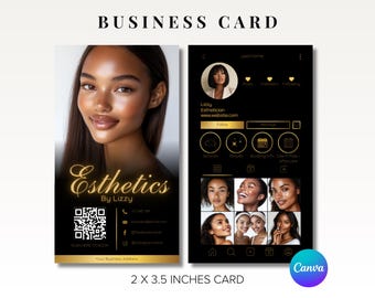 Black Gold Esthetician Business Card Template | Luxury Editable Spa Skincare Salon Aesthetician Branding | Modern Minimalist Canva Design