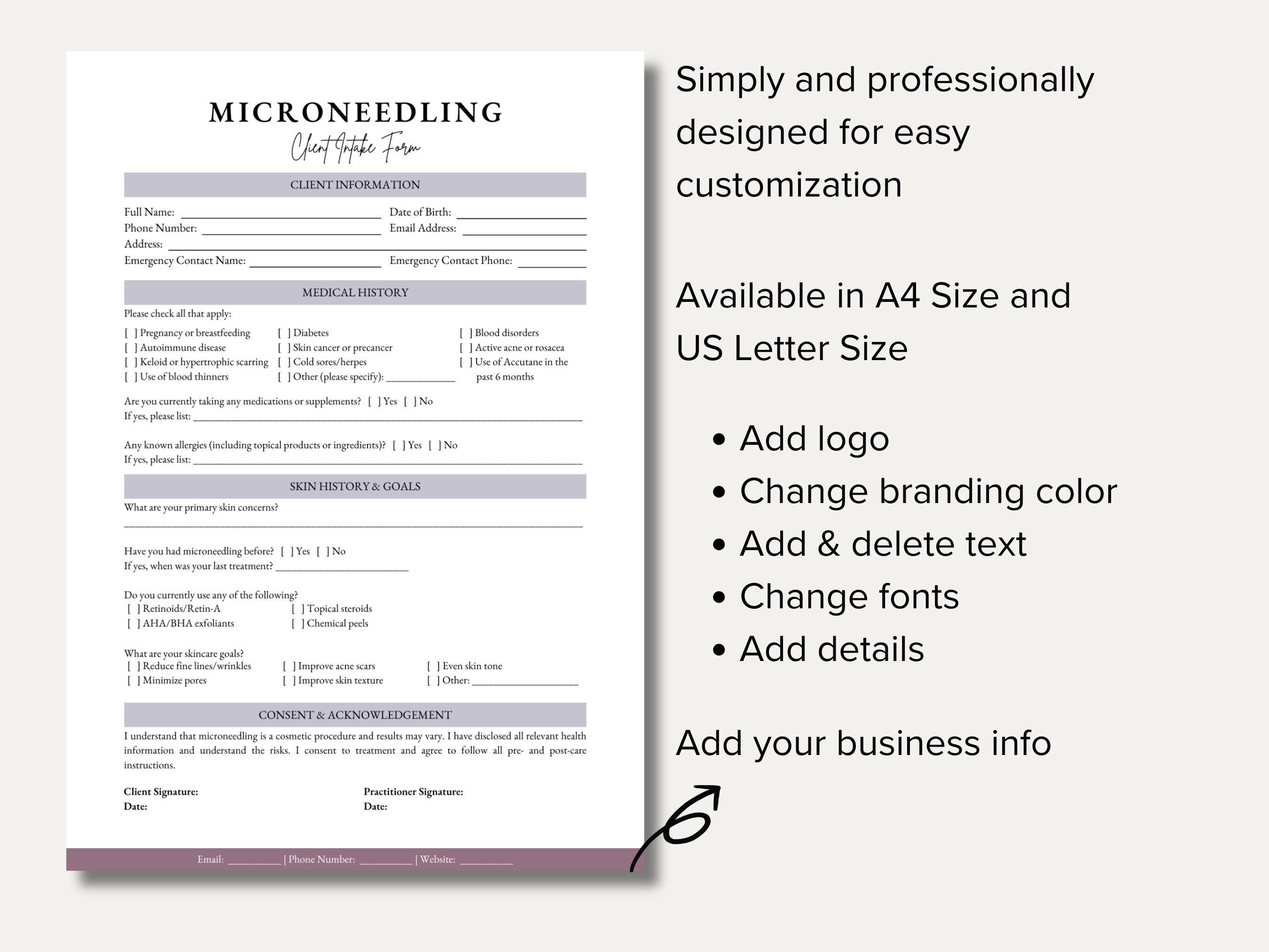 Editable Microneedling Forms Bundle: Esthetician Client Forms (PDF) - Etsy