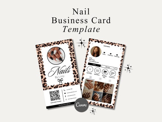 Nail tech business card template Instagram QR code business card template DIY Editable Canva business card template for nail tech business