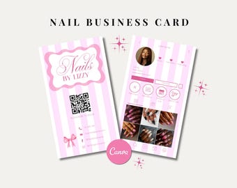 modèle de carte de visite rose pour ongles, modifiable sur toile, modèle de carte de visite numérique design moderne pour salon de manucure