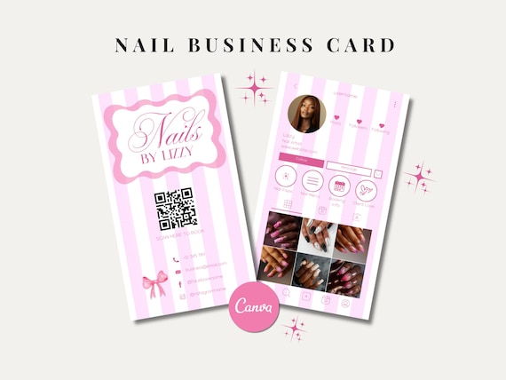 pink nail business card template canva editable nail tech business card modern design digital business card template for nail salon