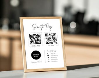 Scan to Pay Sign Template: Two QR Code Payment Options (Digital Download)