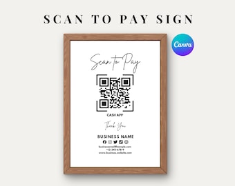 Minimalist Scan to Pay Sign Template: Custom QR Code (Digital Download)