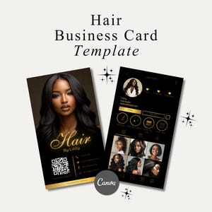 Black & Gold Hair Stylist Business Card Template: Editable Canva Design (Digital Download