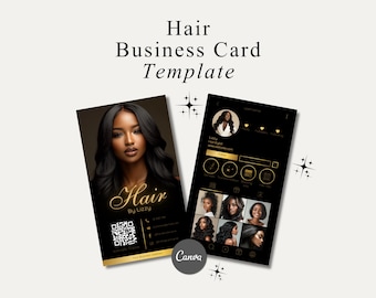 Modèle de Carte de visite noir et or pour coiffeur : design modifiable sur toile (téléchargement numérique