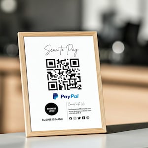 Bearbeitbare PayPal QR-Code-Zeichenvorlage | Sofortiger Download anpassbares digitales Zahlungsschild für kleine Unternehmen, Handel, Veranstaltungen und mehr