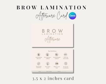Plantilla de tarjeta de cuidados posteriores a la laminación de cejas: Guía editable para salones de belleza (PDF)