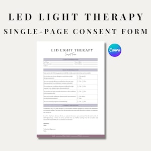 LED Light Therapy Consent Form Template - Single Page Editable PDF for Spa Professionals, Estheticians, and Skin Care Clinics