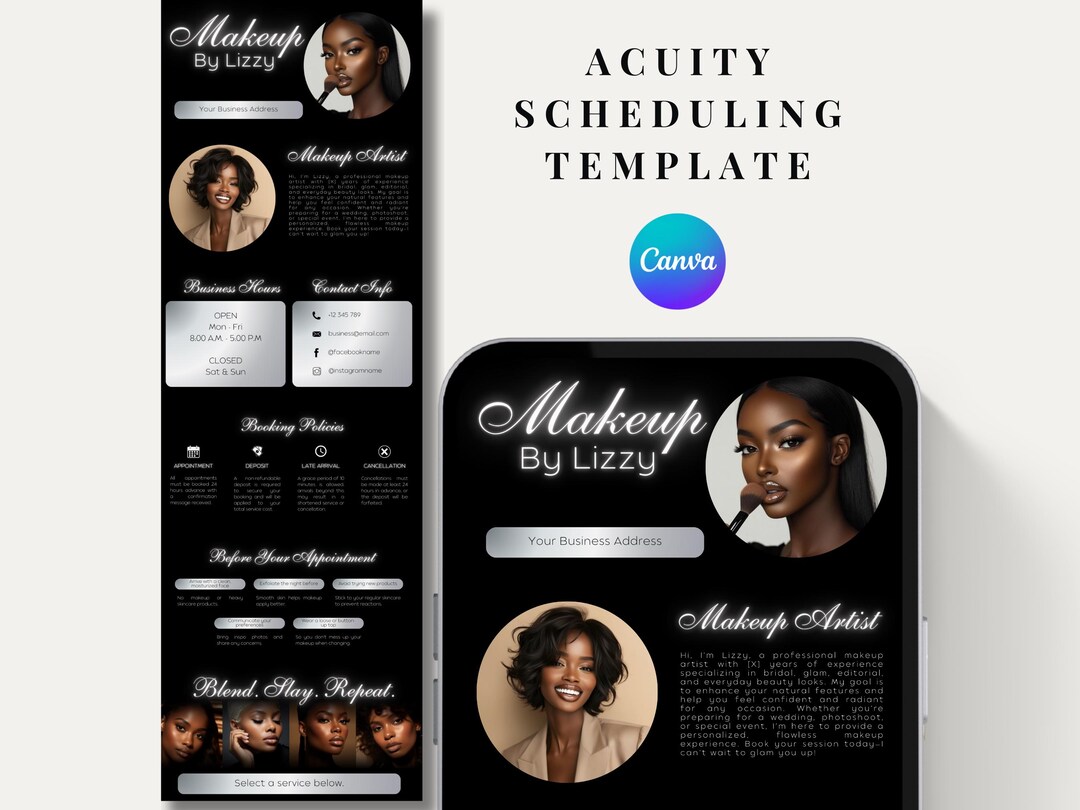 Luxury Makeup Artist Acuity Scheduling Template | Editable Canva ...