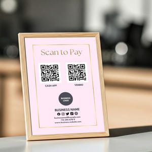 Bearbeitbare Rosa Gold Chrome Scan-to-Pay-Vorlage mit Zwei QR-Codes | Anpassbarer digitaler Download für Hochzeiten, Events und Unternehmen