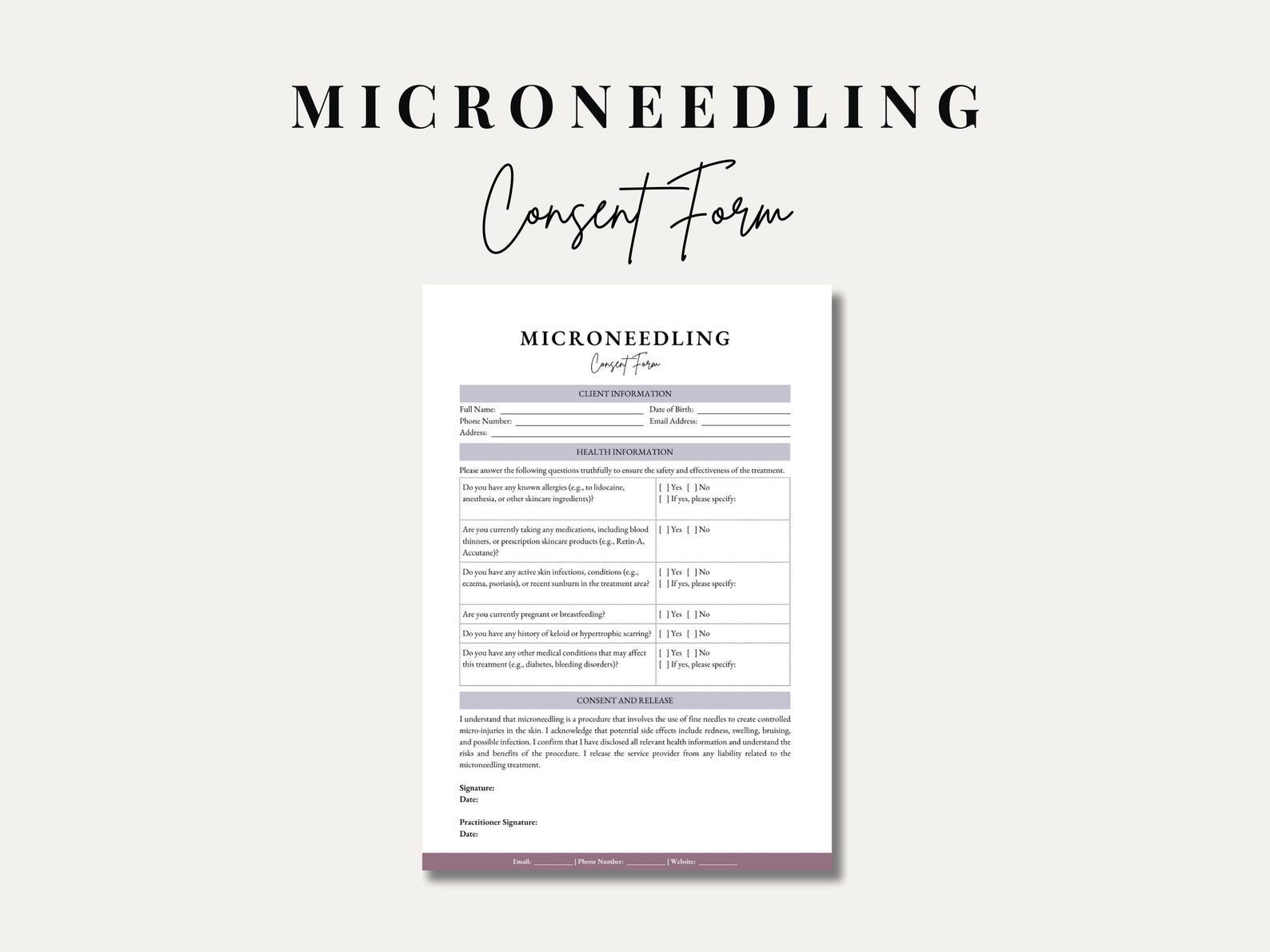 Microneedling Consent Form Template: Editable Skincare Client Form ...