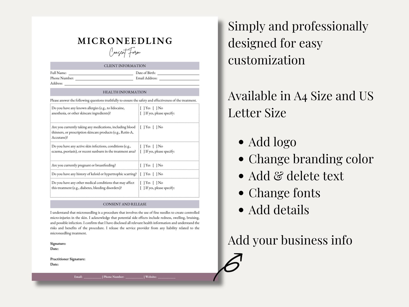 Microneedling Consent Form Template: Editable Skincare Client Form ...
