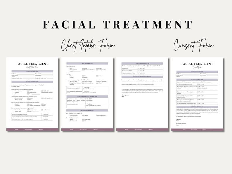 Editable Facial Treatment Forms Bundle: Esthetician Client Intake ...