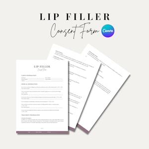 Modelo de formulário de consentimento para preenchimento labial para impressão | Formulários de injetores estéticos para profissionais de spa médico | Formulário de consentimento médico em PDF editável